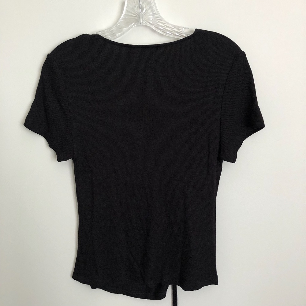 Adjustable Ruched Black Ribbed T-Shirt - Picture 4 of 8
